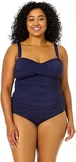 [Anne Cole] Plus Size Twist-Front Strapless Tankini, Navy 16W