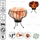 Small Flower Himalayan Pink Salt Lamp PURIFY Iron Basket Heal Ionizing UK Plug