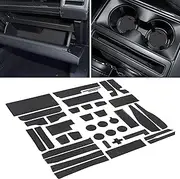 SENSHINE for Ford F150 Accessories 2021 2022 2023 2024 Non-Slip Anti Dust Cup Holder Insert Center Console Liner Trim Door Packet Mats Premium Custom Interior 38-pc Set (Bucket SuperCrew)(Black Trim)