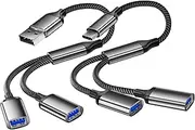 USB and USB C Splitter 1 to 2, USB Splitter with Reverse Charging, Charging, Data Transfer, OTG Function, Double Plug for Car, Laptop, Mac, iPad Air, Xbox One, PS5
