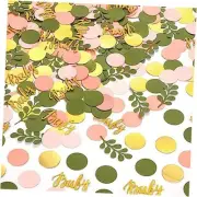 Greenery Baby Shower Confetti Decorations,Sage Olive Green Peach Blush Round