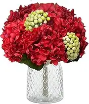 Artificial Flowers with Glass Vase Fake Flower Bouquet Faux Rose in Vases for Home Dcor Flowers Modern Home Decor Table Decorative Flower Vase for Dinner Office Bedroom, Red