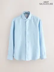 Light Blue Regular Fit 100% Linen Long Sleeve Shirt (AL0322) | $100