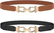 [MKUCCD] Women Stretchy Waist Belt Retro Elastic Skinny Belt for Ladies for Dresses Jeans Pants with Gold Buckle