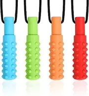 4-Pack Sensory Chew Necklace for Kids & Adults | Safe Silicone Chew Toys for Autism, ADHD, Anxiety Relief | Durable & Fun Oral Stimulation Tools