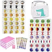 SILICPS Seaside Escape Game Blocks Mahjong Sets with 65 Tiles 30mm Flag and Emoji Pattern with Handbag for Spring Picnic Party Gift.