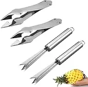4 Pack Pineapple Peeler Pineapple Eye Remover Clip Stainless Steel Pineapple Eye Cutter Removal Tool Strawberry Huller Pineapple Corer Cleaning Knife (Sliver, One Size)