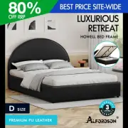 ALFORDSON Bed Frame Double Size Gas Lift Base With Storage Black Leather HOWELL