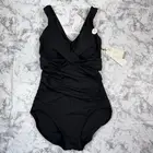 Calia Womens Seamed Sculpt One Piece Swimsuit Size 14 Pure Black Sliming Support