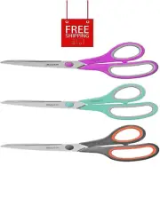 iBayam 8" All Purpose Scissors Bulk 3-Pack, Ultra Sharp blade 2.5mm R/L Hand