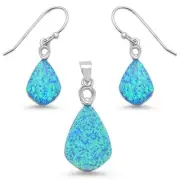 Blue Opal Tear Drop Earring & Pendant .925 Sterling Silver Set