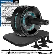Ab Roller Wheel, 6-in-1 Ab Roller Kit with Knee Mat, Push-Up Bars, Resistance Bands, Workout Poster, Workout Guide, Perfect Home Gym Equipment for Men Women Abdominal Exercise