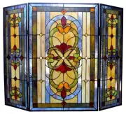Tiffany Style Stained Glass Victorian 3 Piece Folding Fireplace Screen 31" x 40"