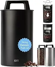 KIVY Vacuum Coffee Canister - Push Lid Preserves Coffee Aroma & Oil - Stainless Steel Airtight Coffee Canister - Container for Ground & Coffee Bean Storage - Removes Excess Air