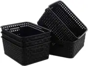 6 Packs Black Small Baskets, Plastic Weave Storage Baskets