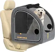 PAWZIDEA Collapsible Dog Travel Crate, Portable Pet Crate for Car, Soft-Sided Dog Kennel for Medium Large Dogs, Pop-Up Metal Frame, Seatbelt & Headrest Strap, Foldable Pet Car Seat Carrier for Outdoor