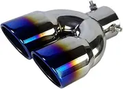 63mm Car Exhaust Tip Tail Pipe Muffler Universal Stainless Steel Automobile Tail Dual Outlet Exhaust Tips Auto Accessories(Straight blue)