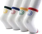 [MagicPop] Unisex White Socks for Kids, Crew Length Pure Cotton Socks for Boys & Girls, Soft, Lightweight & Breathable Anti-Skid Socks with Cute & Funky Prints, Pack of 4, 1 to 9 Years