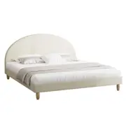Oikiture Bed Frame King Size Arched Beds Platform Beige Fabric