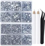LPBeads 6400 Pieces Hotfix Rhinestones Clear Flat Back 5 Mixed Sizes Crystal Round Glass Gems with Tweezers and Picking Rhinestones Pen