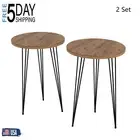 Side Table Round Sofa Small Coffee Stand Plant Wood Tables Metal Legs Modern 2PC