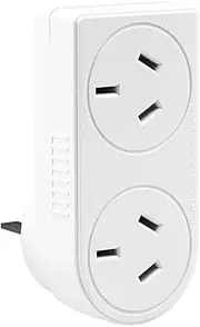 Double Power Adaptor Left Hand White 10A 240V 2 Outlets SAA