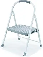 Rubbermaid 1-Step Steel Ladder, Folding Step Stool with Hand Grip and Traction Molded Steps, White, Tested to ANSI US Safety Standards, No Assembly Required