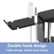 Under Desk Headphone Hanger with Two Rotating Hook and Secure Cable Management