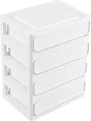 [Dehouse] 4 Qt Plastic Stacking Storage Drawer Unit, Set of 4 Small Plastic Storage Drawer, White