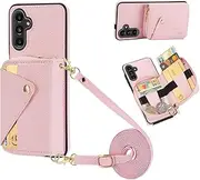 [Asuwish] Phone Case for Samsung Galaxy A14/M14 5G Wallet Cover and Zipper Card Holder Slot Stand Leather Shoulder Crossbody Strap Long Lanyard Mobile Cell Accessories A 14 4G 14A 14M G5 Women Men Pink