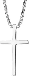 [Generic] 925 Sterling Silver Cross PendantNecklace for Men Women with18K White Gold Plated Beveled Edge Crucifix Pendant Necklace Cross ChainNecklace