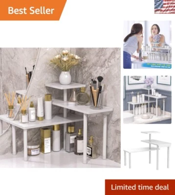 3-Tier Moveable Bathroom Countertop Organizer - Stylish White Corner Shelf
