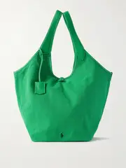 [Polo Ralph Lauren] Polo Ralph Lauren - Polo Play Large Textured Leather-trimmed Cotton-canvas Tote - Green - One size One size Green