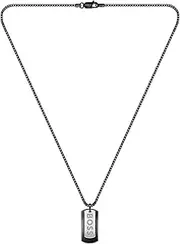 [HUGO BOSS] Men's Devon SS and plated black 1580577 Pendant Necklace, SILVER/BLACK, One Size