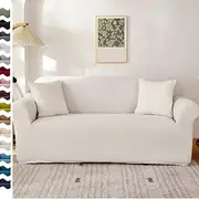 Couch Covers Universal Sofa Cover,Stretch Couch Cushion Slipcovers Soft Wear-Resistant Furniture Protector Anti-Slip Sofa Covers for 3 Cushion Couch (White, S:90-140cm)