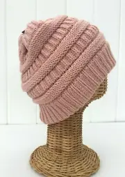 New Kids Solid Light Pink Knit Winter Beanie Hat Soft Stretch Baggy Cap # L