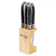 Laguiole Jean Neron 6pc. Steak Knife Set in Slimline Wooden Block - Black