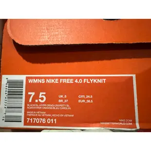 NIKE FREE 4.0 FLYKNIT WMNS US7.5 24.5cm 赤足