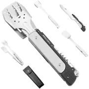 ROXON Premium 6-in-1 BBQ Multi Tool - 430 Stainless Steel Detachable Grilling Set with Safety Lock - Compact 526g Portable Design - Perfect for Australian Backyard BBQ & Camping