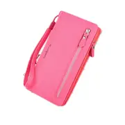 Multi-functional Long Zipper Lady Purse Hand Bag(Rose Red)