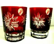 WATERFORD CRYSTAL SNOWFLAKE RUBY RED GLASS TUMBLERS OLD FASHION PAIR New in Box