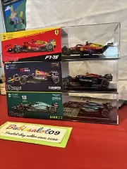 Burago F1 Collectible Triple Set 1:43 Scale + Glass Case Ferrari, Redbull, Aston