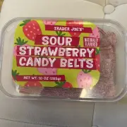 2 PACK Trader Joe’s Strawberry Sour Belts Candy Strips Vegan | Sour Sweet Chewy