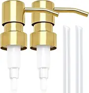Gold Soap Dispenser Pump Replacement - 304 Stainless Steel Hand Liquid Soap and Lotion Dispenser Pumps Replacement for Regular Mouth Bottles, Standard 28/400 Neck Size,2 Pack