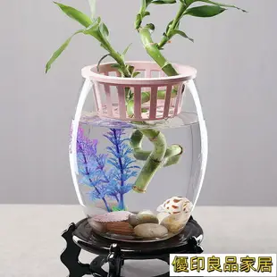 開立發票 玻璃魚缸創意桌面魚缸生態圓形玻璃金魚缸烏龜缸迷你小型造景家用水族箱yylp1024