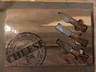 3 Pc Cheese Knife set and Acacia Wood Cutting Board By Brandani New With Tag