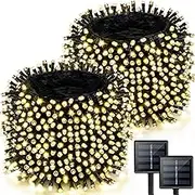 Super-Long 2-Pack 170FT Solar Christmas Lights, 480 LED Extra-Bright Solar String Lights Outdoor, Waterproof Green Wire 8 Modes Solar Lights for Outside Christmas Decorations -Auto On/Off (Warm White)