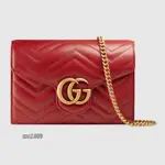 正品GUCCI GG MARMONT 金屬 MINI BAG 迷你 肩背包 多夾層 紅色 474575