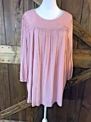 NWT $68 Suzanne Betro Tunic Dusty Rose Silky Rayon Beautiful Blouse Top Sz 1X