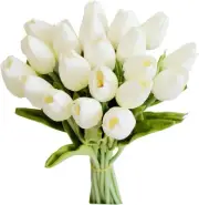 Mandy's 20pcs White Artificial Tulip Silk Fake Flowers 13.5" for Spring